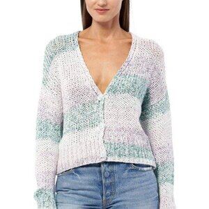 360 Sweater NWT Lilac Purple Green Stripe Button Cotton Small